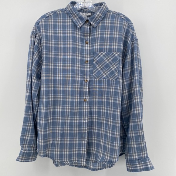 just polly Tops - Just Polly New York Plaid Flannel Button Down Shirt Blue White Medium
